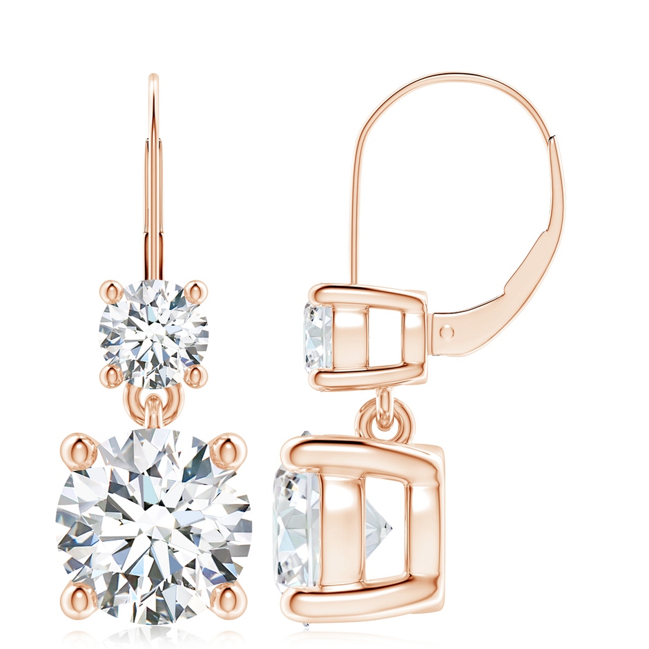 9.2mm FGVS Lab-Grown Round Diamond Leverback Dangle Earrings with Diamond in Rose Gold 