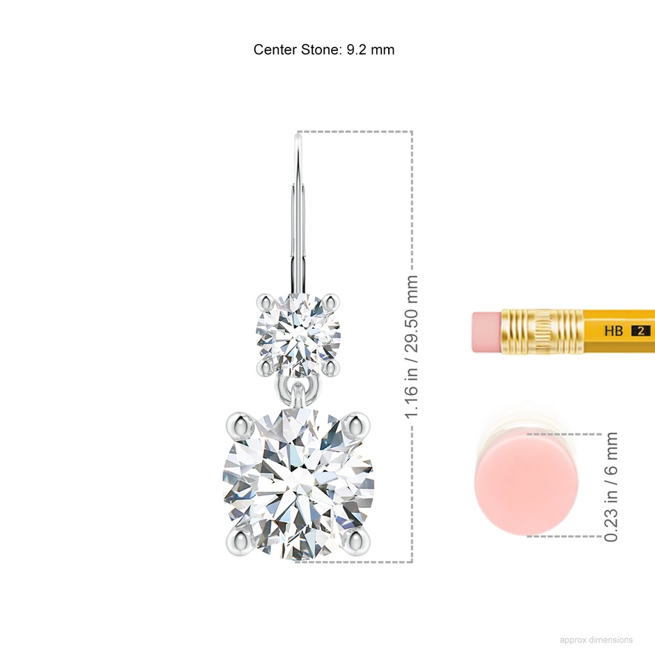 9.2mm FGVS Lab-Grown Round Diamond Leverback Dangle Earrings with Diamond in S999 Silver ruler