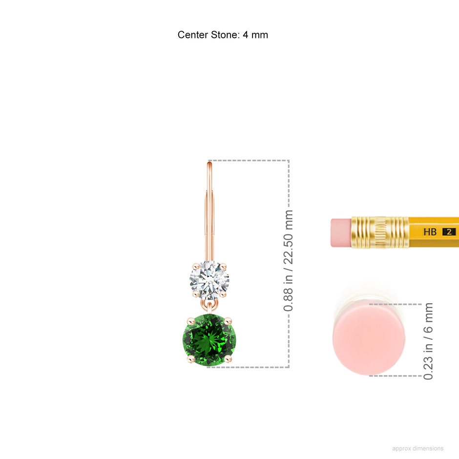 4mm Labgrown Lab-Grown Round Emerald Leverback Dangle Earrings with Diamond in Rose Gold ruler
