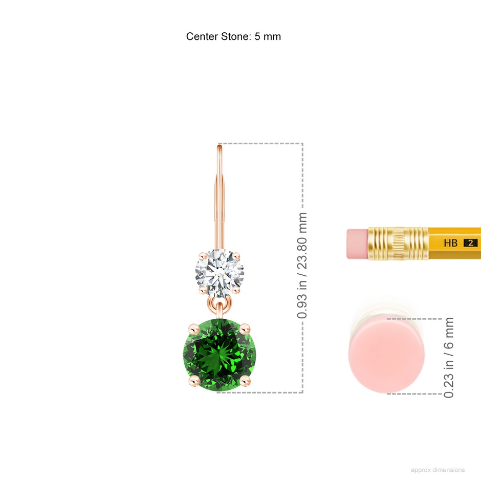 5mm Labgrown Lab-Grown Round Emerald Leverback Dangle Earrings with Diamond in Rose Gold ruler