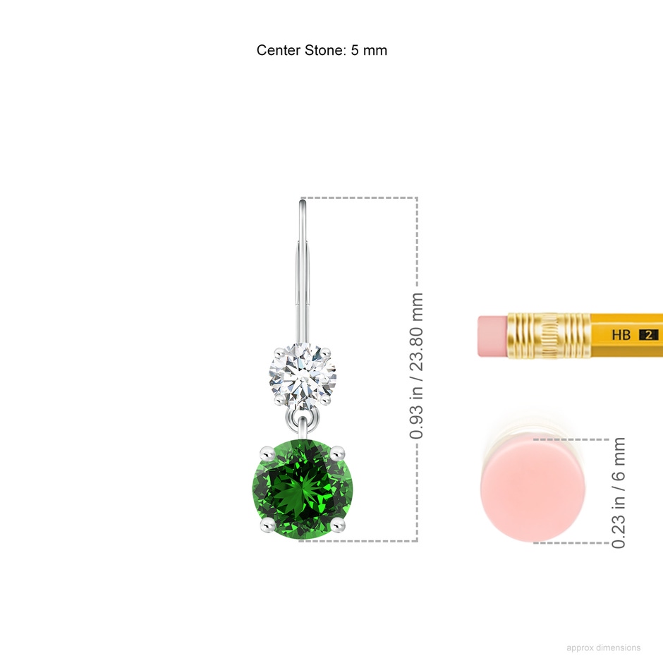 5mm Labgrown Lab-Grown Round Emerald Leverback Dangle Earrings with Diamond in White Gold ruler