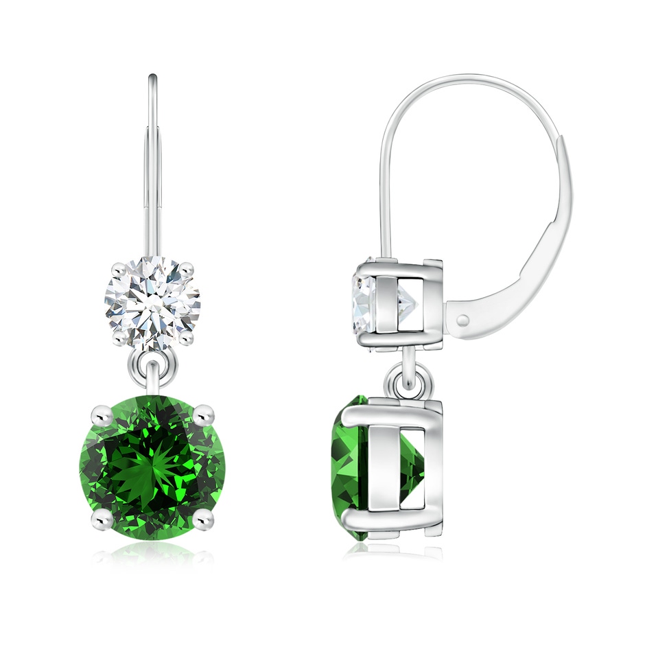 6mm Labgrown Lab-Grown Round Emerald Leverback Dangle Earrings with Diamond in White Gold 