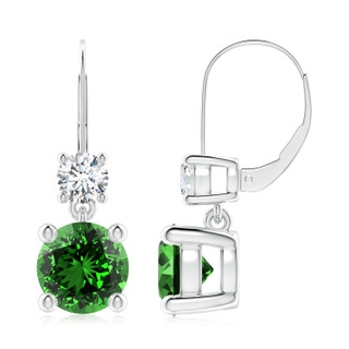 8mm Labgrown Lab-Grown Round Emerald Leverback Dangle Earrings with Diamond in P950 Platinum