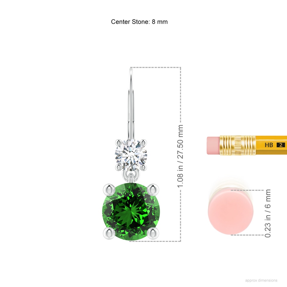 8mm Labgrown Lab-Grown Round Emerald Leverback Dangle Earrings with Diamond in White Gold ruler