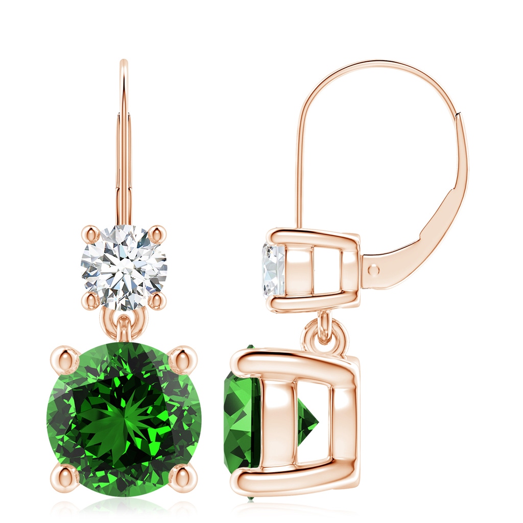 9mm Labgrown Lab-Grown Round Emerald Leverback Dangle Earrings with Diamond in 10K Rose Gold