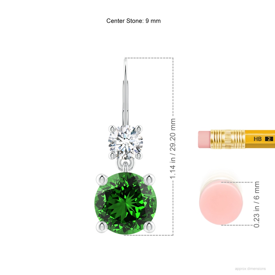 9mm Labgrown Lab-Grown Round Emerald Leverback Dangle Earrings with Diamond in P950 Platinum ruler