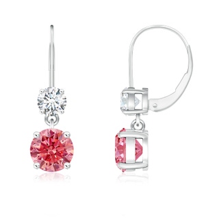 5mm Labgrown Round Lab-Grown Fancy Intense Pink Diamond Leverback Dangle Earrings in P950 Platinum