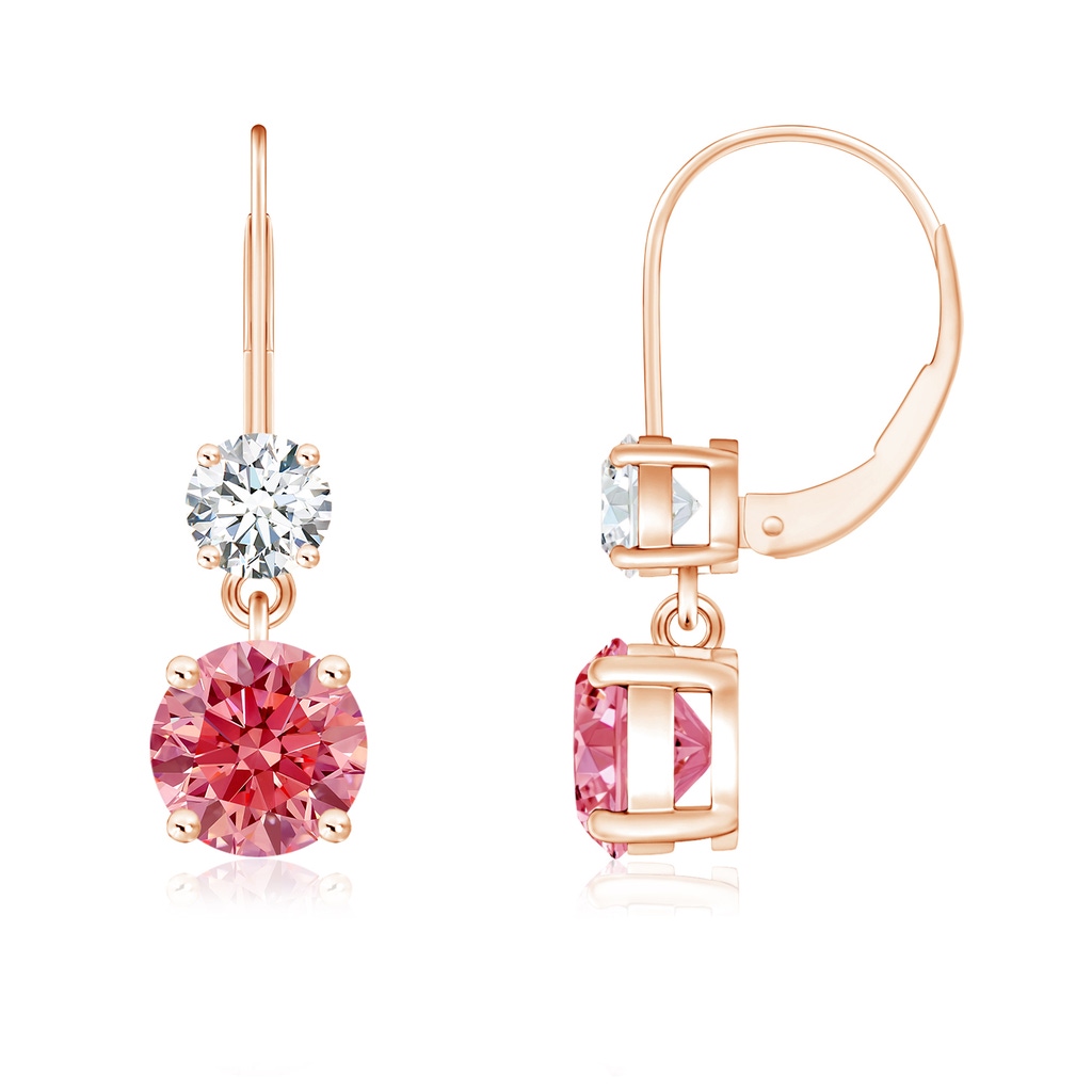 5mm Labgrown Round Lab-Grown Fancy Intense Pink Diamond Leverback Dangle Earrings in Rose Gold