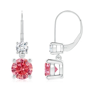 7mm Labgrown Round Lab-Grown Fancy Intense Pink Diamond Leverback Dangle Earrings in P950 Platinum