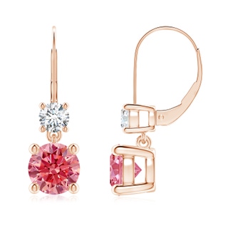 7mm Labgrown Round Lab-Grown Fancy Intense Pink Diamond Leverback Dangle Earrings in Rose Gold