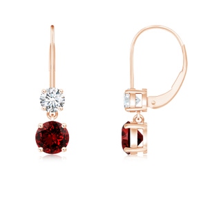 4mm Labgrown Lab-Grown Round Ruby Leverback Dangle Earrings with Diamond in Rose Gold