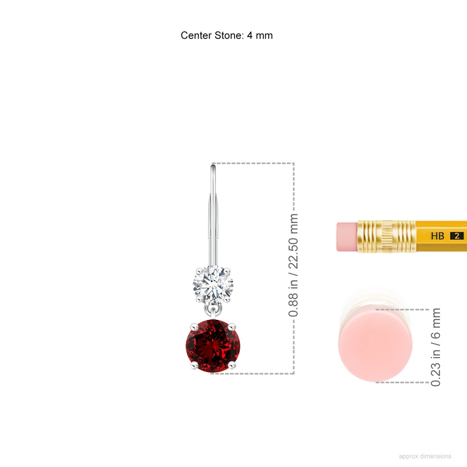 4mm Labgrown Lab-Grown Round Ruby Leverback Dangle Earrings with Diamond in White Gold ruler