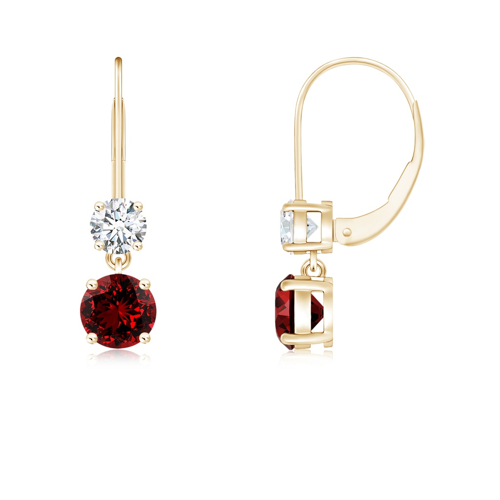 4mm Labgrown Lab-Grown Round Ruby Leverback Dangle Earrings with Diamond in Yellow Gold