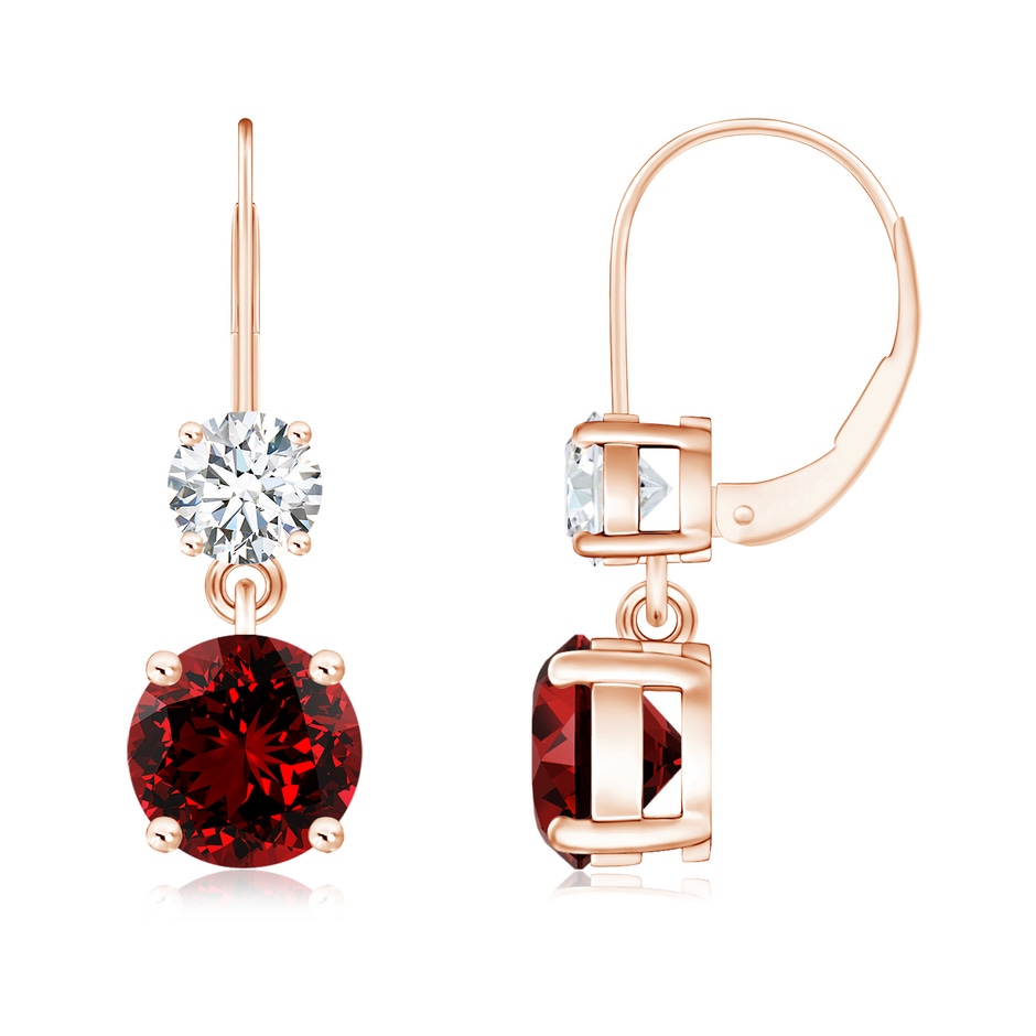 6mm Labgrown Lab-Grown Round Ruby Leverback Dangle Earrings with Diamond in Rose Gold 