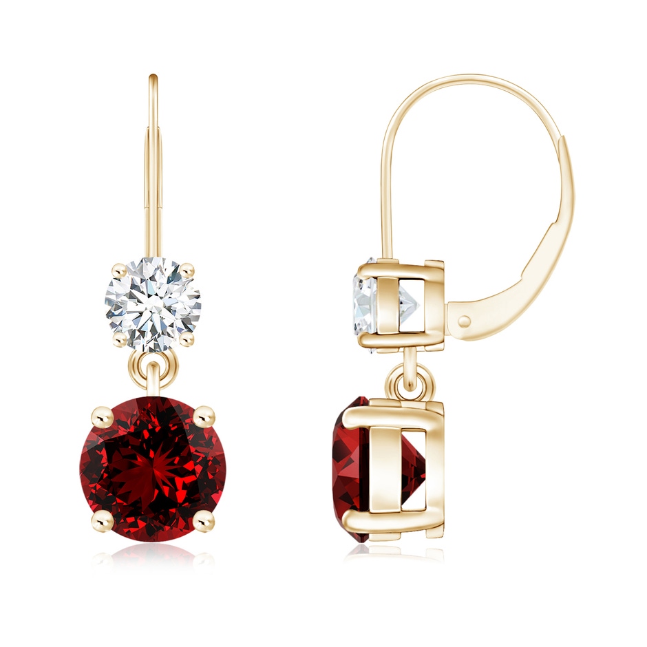 6mm Labgrown Lab-Grown Round Ruby Leverback Dangle Earrings with Diamond in Yellow Gold 