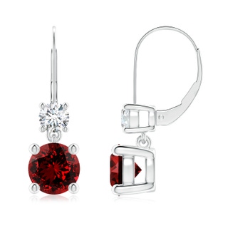 7mm Labgrown Lab-Grown Round Ruby Leverback Dangle Earrings with Diamond in P950 Platinum