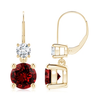 8mm Labgrown Lab-Grown Round Ruby Leverback Dangle Earrings with Diamond in 9K Yellow Gold