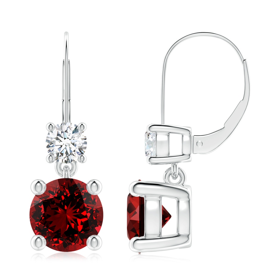 8mm Labgrown Lab-Grown Round Ruby Leverback Dangle Earrings with Diamond in White Gold 