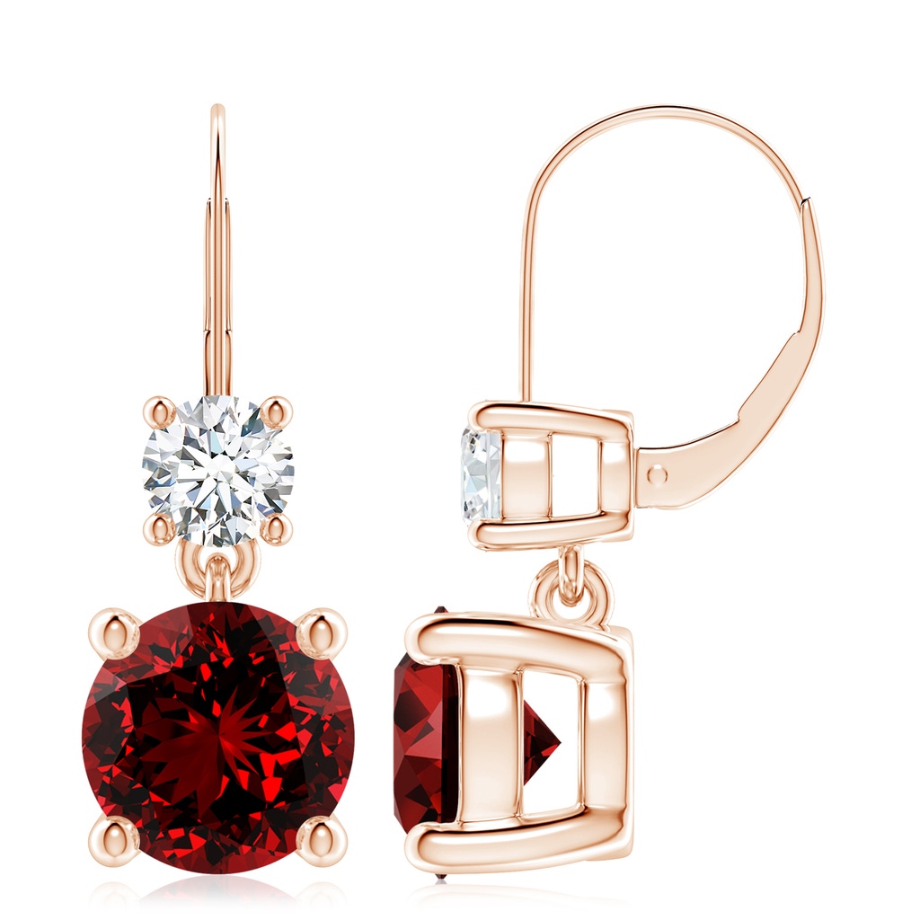 9mm Labgrown Lab-Grown Round Ruby Leverback Dangle Earrings with Diamond in 10K Rose Gold