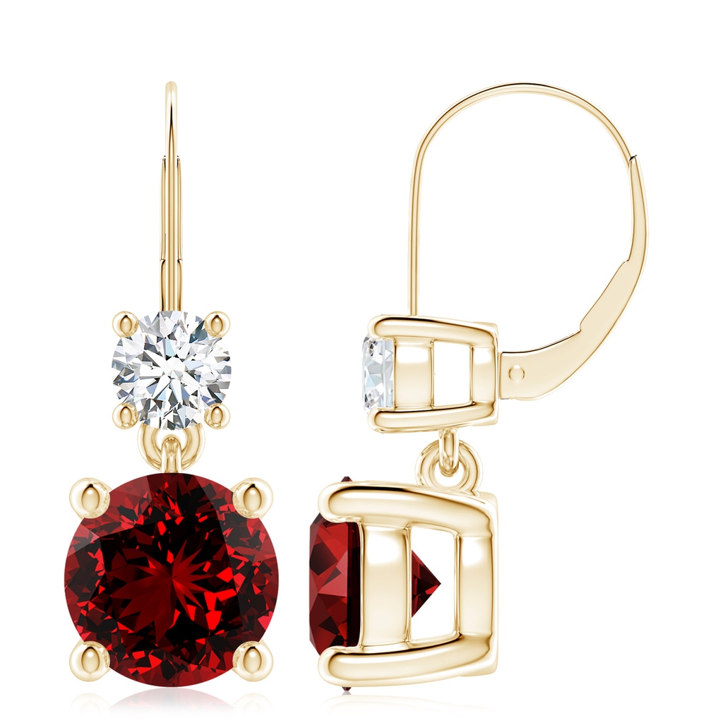 9mm Labgrown Lab-Grown Round Ruby Leverback Dangle Earrings with Diamond in 10K Yellow Gold