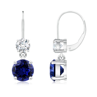 6mm Labgrown Lab-Grown Round Blue Sapphire Leverback Dangle Earrings with Diamond in White Gold