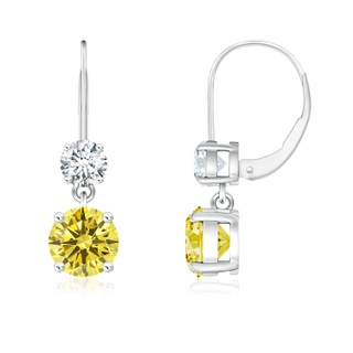 5mm Labgrown Round Lab-Grown Fancy Intense Yellow Diamond Leverback Dangle Earrings in P950 Platinum