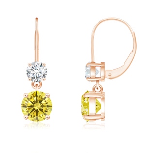 5mm Labgrown Round Lab-Grown Fancy Intense Yellow Diamond Leverback Dangle Earrings in Rose Gold