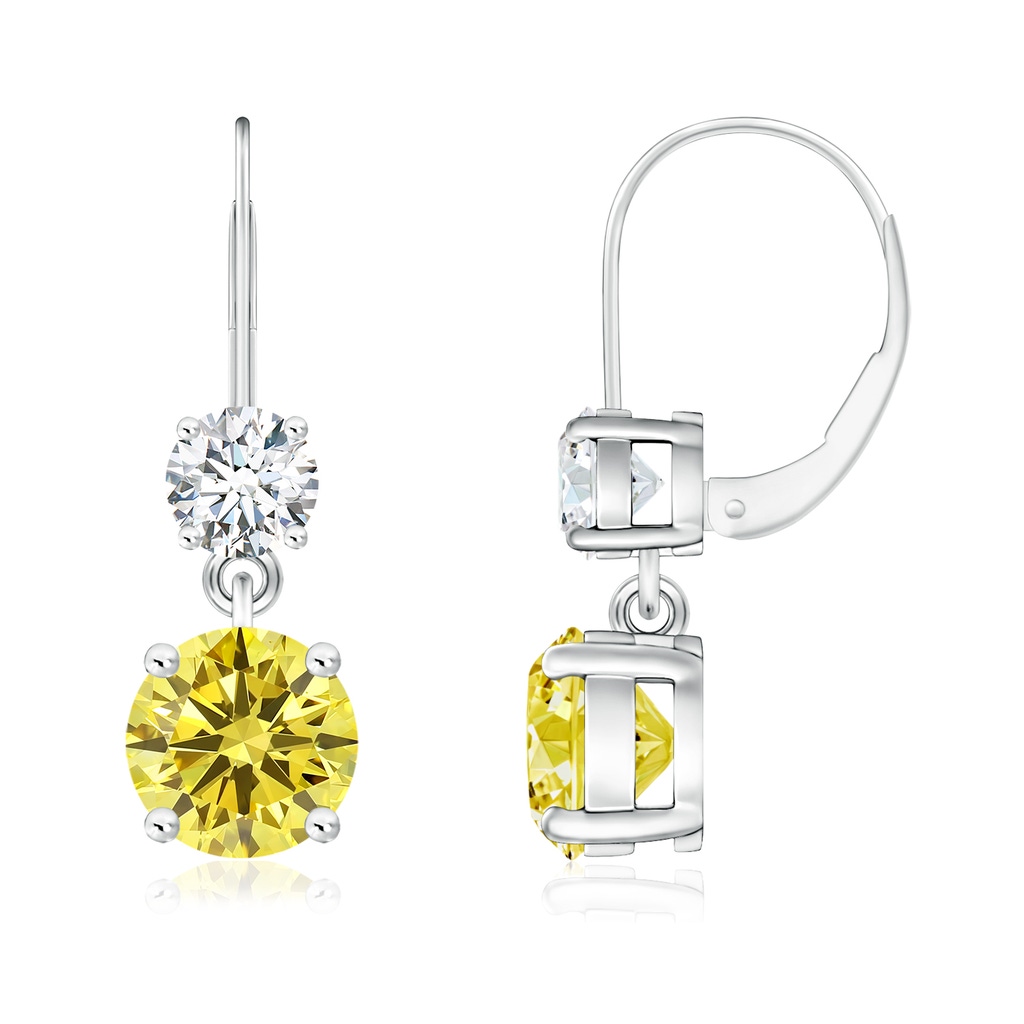 6mm Labgrown Round Lab-Grown Fancy Intense Yellow Diamond Leverback Dangle Earrings in White Gold