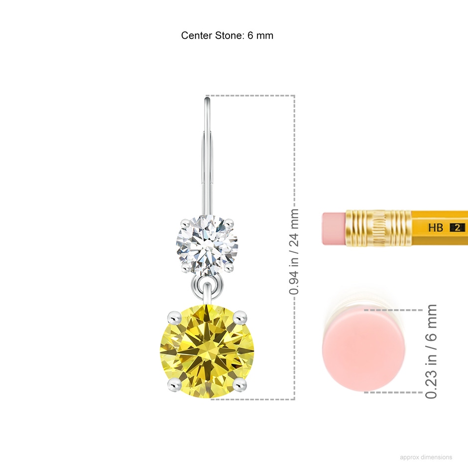 6mm Labgrown Round Lab-Grown Fancy Intense Yellow Diamond Leverback Dangle Earrings in White Gold ruler