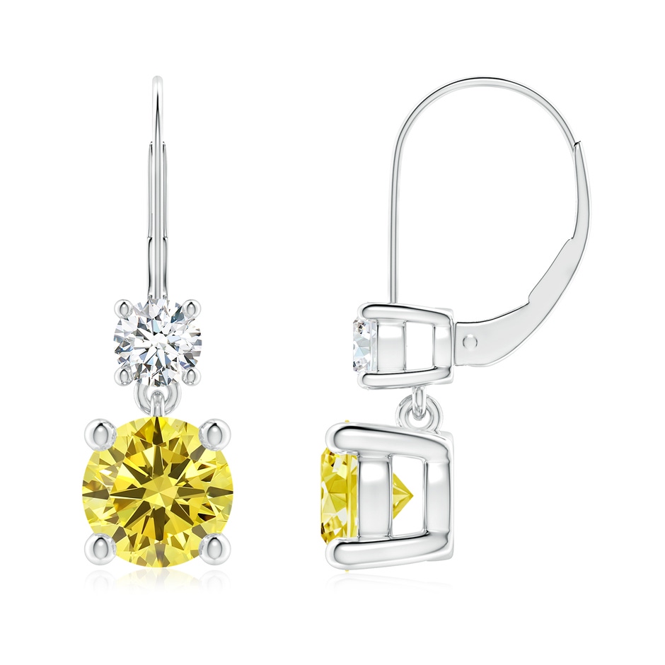 7mm Labgrown Round Lab-Grown Fancy Intense Yellow Diamond Leverback Dangle Earrings in P950 Platinum 