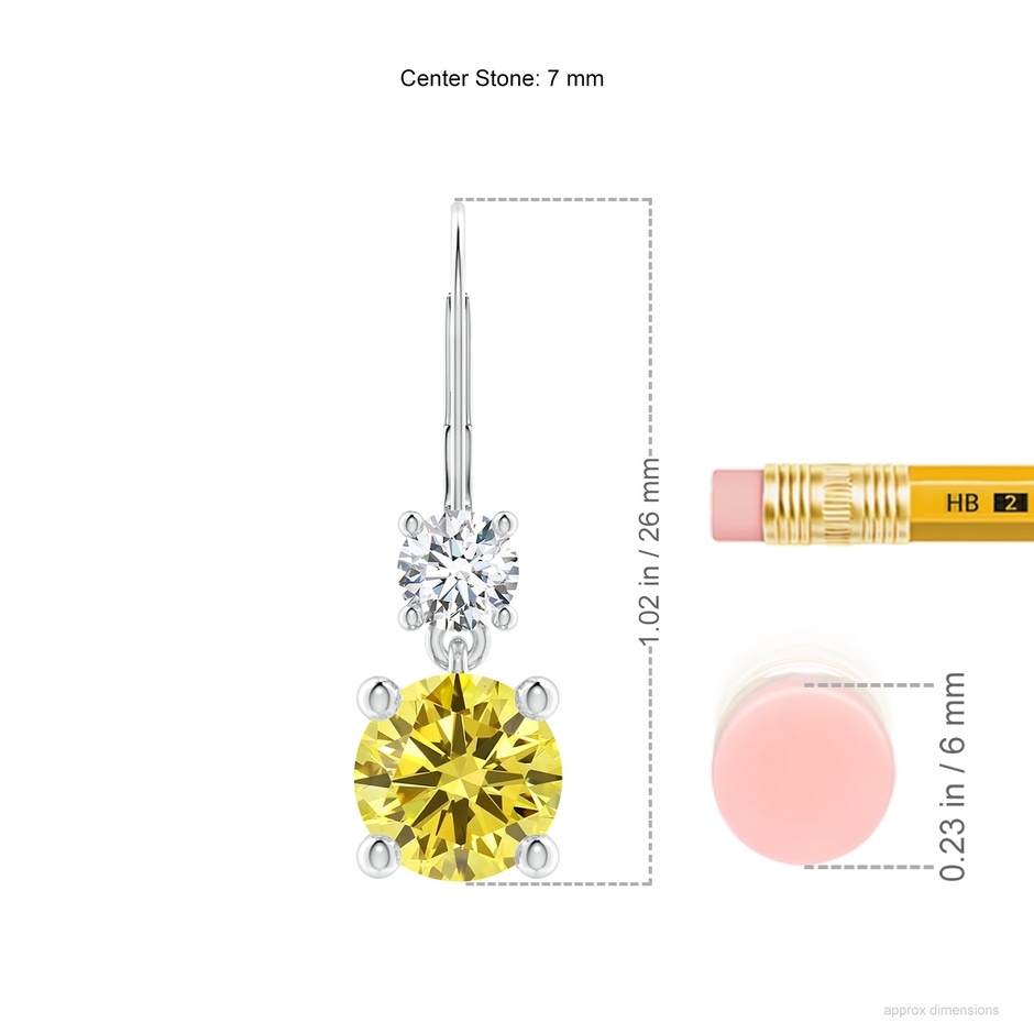 7mm Labgrown Round Lab-Grown Fancy Intense Yellow Diamond Leverback Dangle Earrings in P950 Platinum ruler