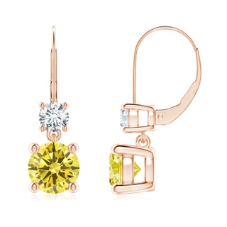 7mm Labgrown Round Lab-Grown Fancy Intense Yellow Diamond Leverback Dangle Earrings in Rose Gold