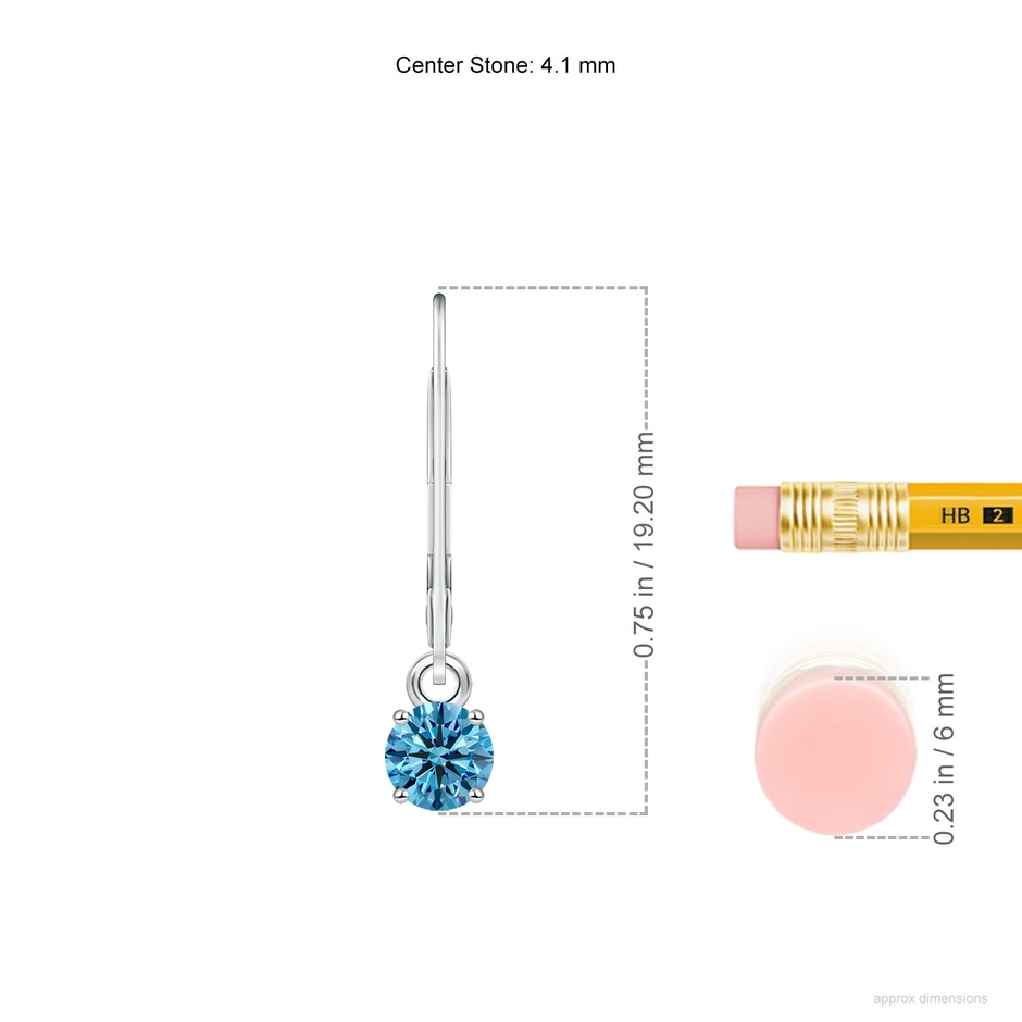 4.1mm Labgrown Round Lab-Grown Fancy Intense Blue Diamond Leverback Earrings in P950 Platinum ruler