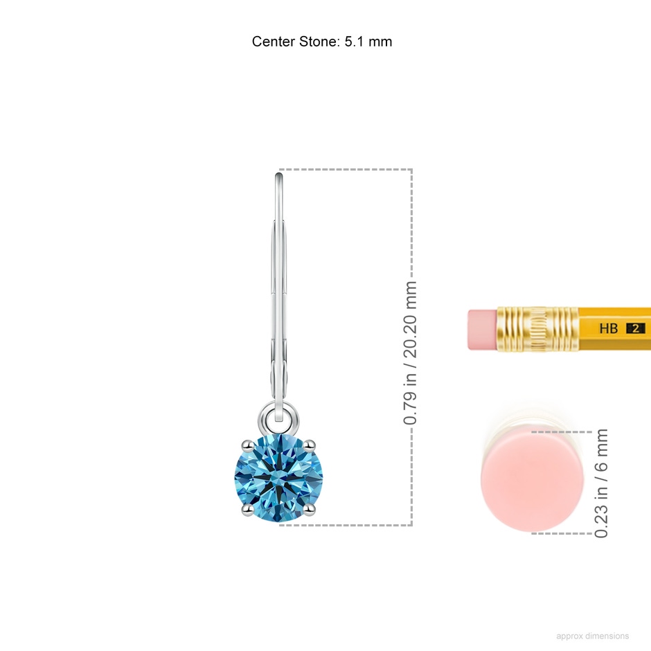 5.1mm Labgrown Round Lab-Grown Fancy Intense Blue Diamond Leverback Earrings in P950 Platinum ruler