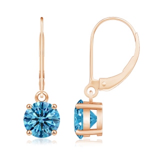 6.5mm Labgrown Round Lab-Grown Fancy Intense Blue Diamond Leverback Earrings in 10K Rose Gold