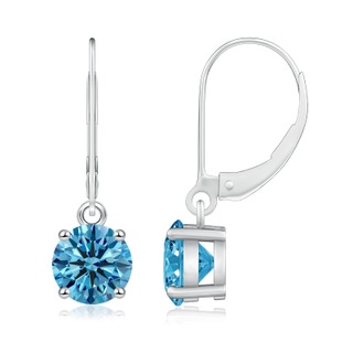 6.5mm Labgrown Round Lab-Grown Fancy Intense Blue Diamond Leverback Earrings in White Gold