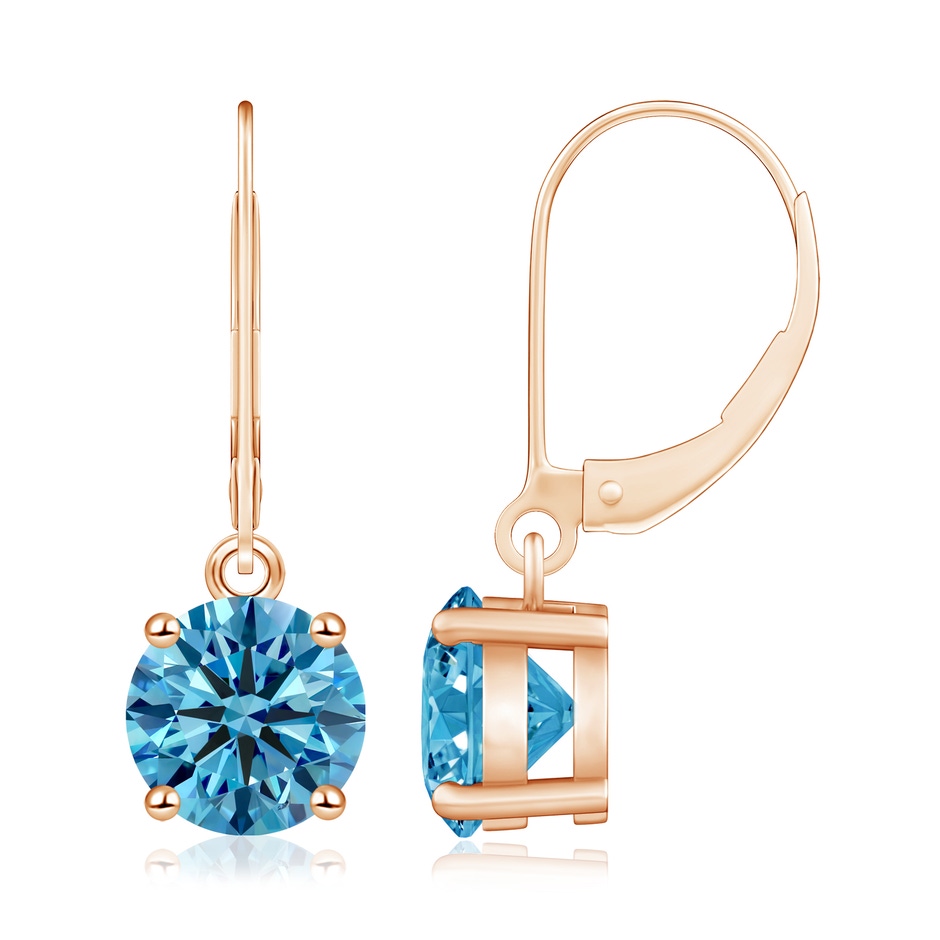7.4mm Labgrown Round Lab-Grown Fancy Intense Blue Diamond Leverback Earrings in Rose Gold 
