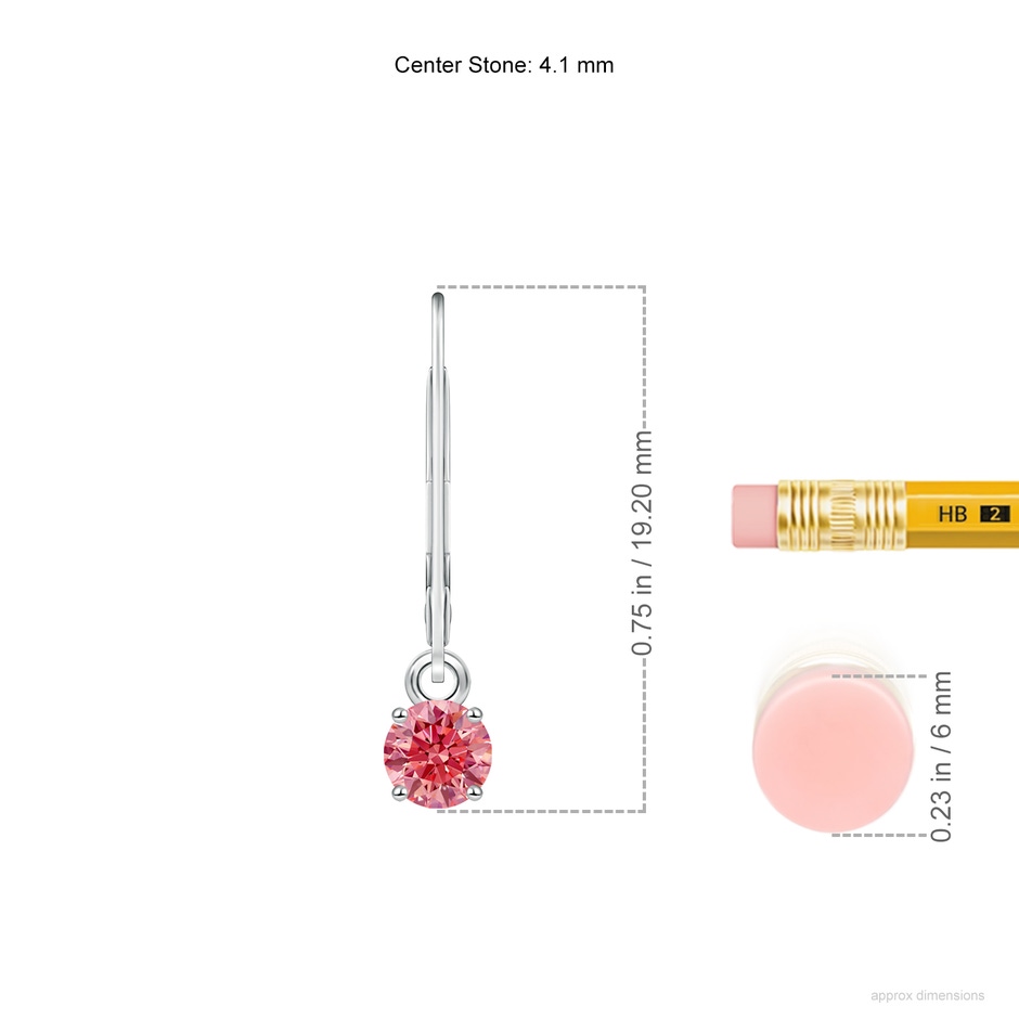 4.1mm Labgrown Round Lab-Grown Fancy Intense Pink Diamond Leverback Earrings in P950 Platinum ruler