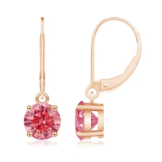 6.5mm Labgrown Round Lab-Grown Fancy Intense Pink Diamond Leverback Earrings in 9K Rose Gold