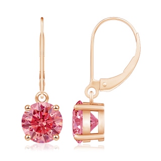 7.4mm Labgrown Round Lab-Grown Fancy Intense Pink Diamond Leverback Earrings in Rose Gold