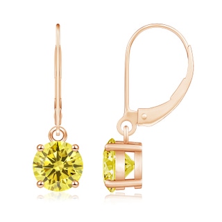 6.5mm Labgrown Round Lab-Grown Fancy Intense Yellow Diamond Leverback Earrings in 9K Rose Gold