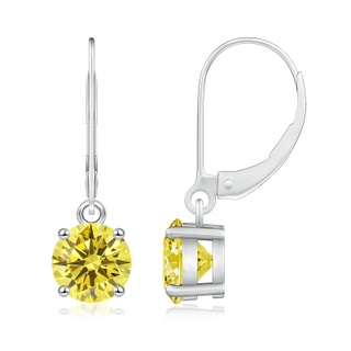 6.5mm Labgrown Round Lab-Grown Fancy Intense Yellow Diamond Leverback Earrings in P950 Platinum