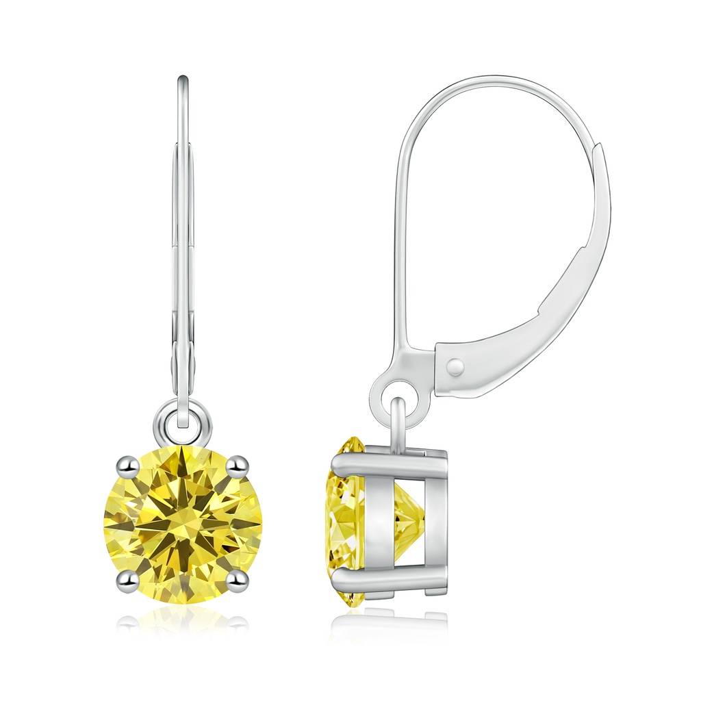 6.5mm Labgrown Round Lab-Grown Fancy Intense Yellow Diamond Leverback Earrings in White Gold