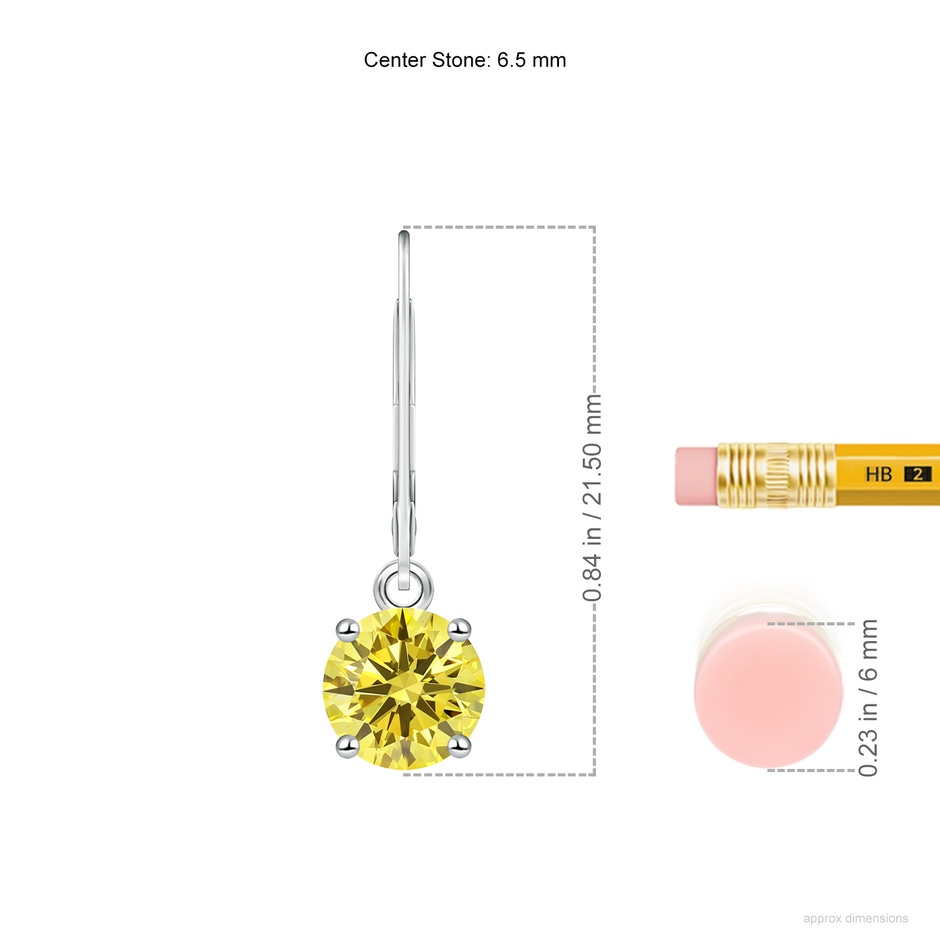 6.5mm Labgrown Round Lab-Grown Fancy Intense Yellow Diamond Leverback Earrings in White Gold ruler