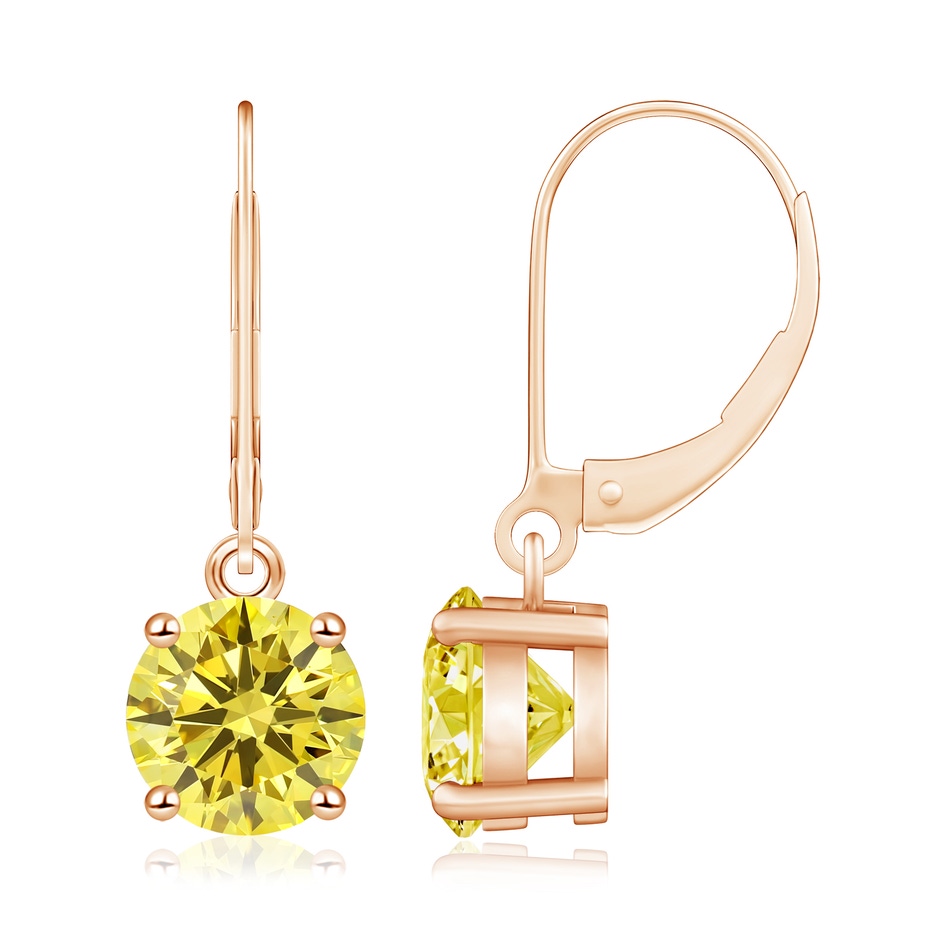 7.4mm Labgrown Round Lab-Grown Fancy Intense Yellow Diamond Leverback Earrings in Rose Gold 