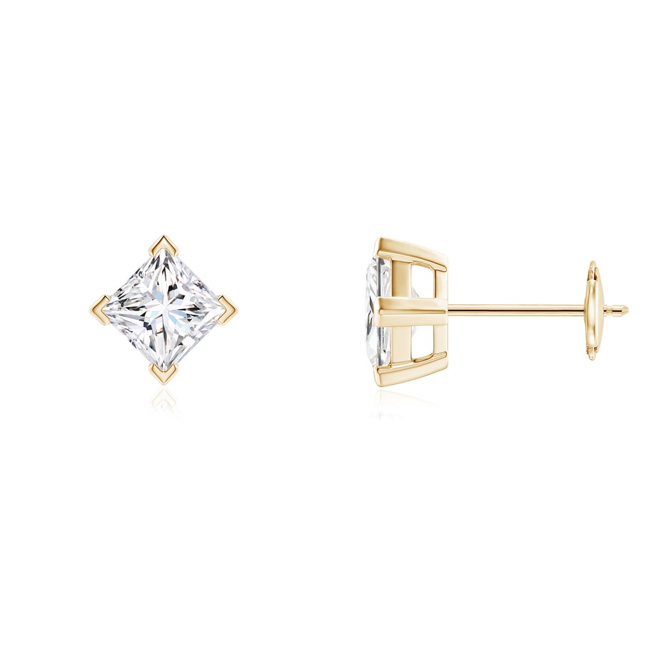 4.4mm FGVS V-Prong Set Princess-Cut Lab-Grown Diamond Stud Earrings in Yellow Gold 