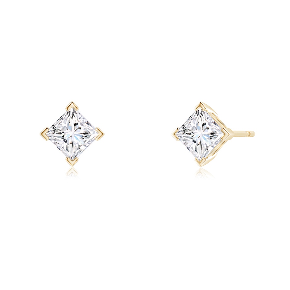 4.4mm FGVS V-Prong Set Princess-Cut Lab-Grown Diamond Stud Earrings in Yellow Gold side 199