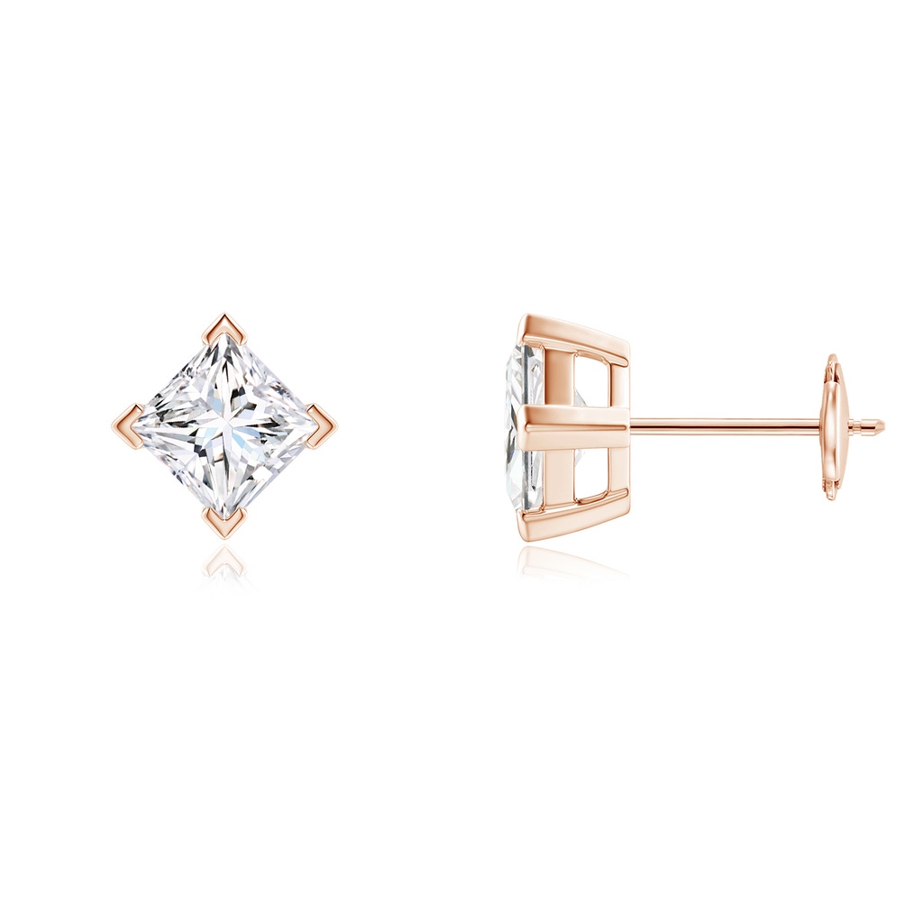 4.9mm FGVS Lab-Grown Princess-Cut Diamond Stud Earrings in Rose Gold