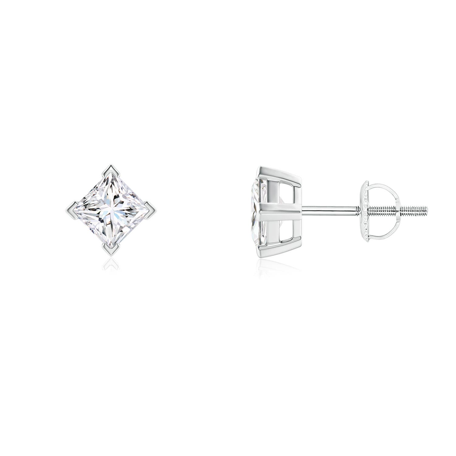 4mm FGVS V-Prong Set Princess-Cut Lab-Grown Diamond Stud Earrings in P950 Platinum