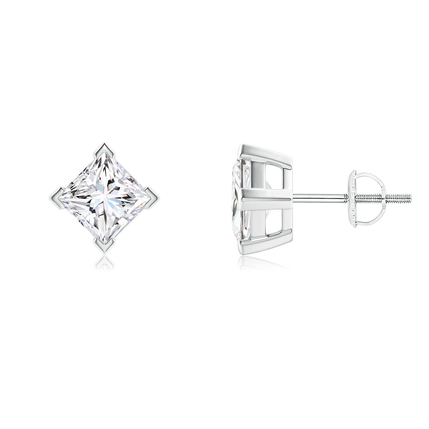 5.1mm FGVS V-Prong Set Princess-Cut Lab-Grown Diamond Stud Earrings in P950 Platinum